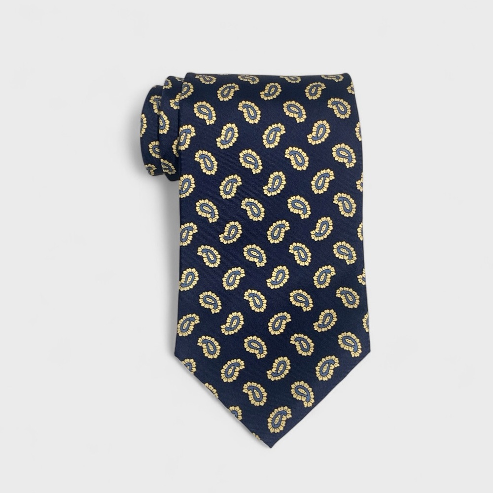 Vintage 80’s Oscar De La Renta Silk Paisley Drop Tie in Navy